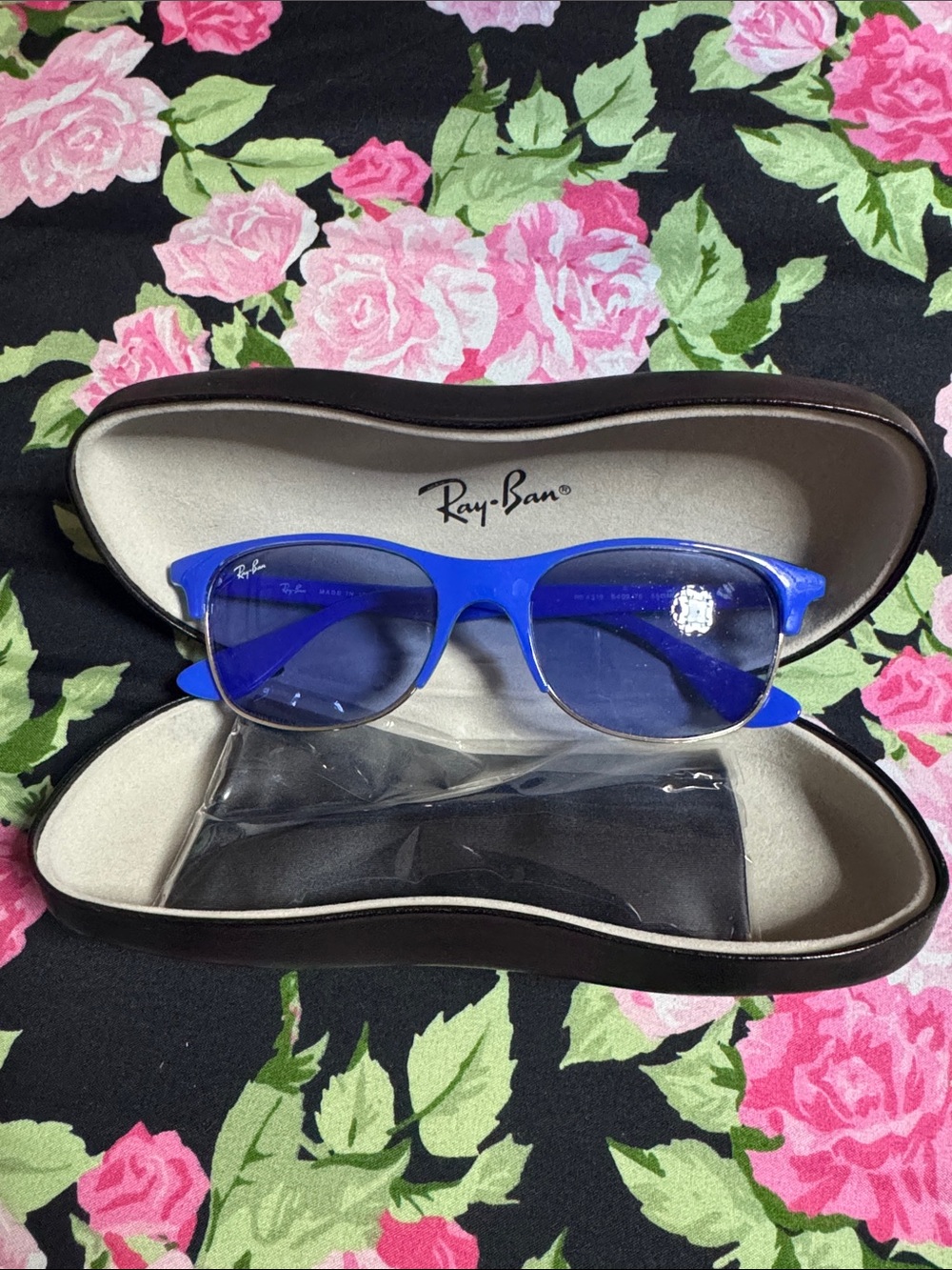 NEW Ray-Ban Blue Semi-Rimless Sunglasses with Blue Lenses